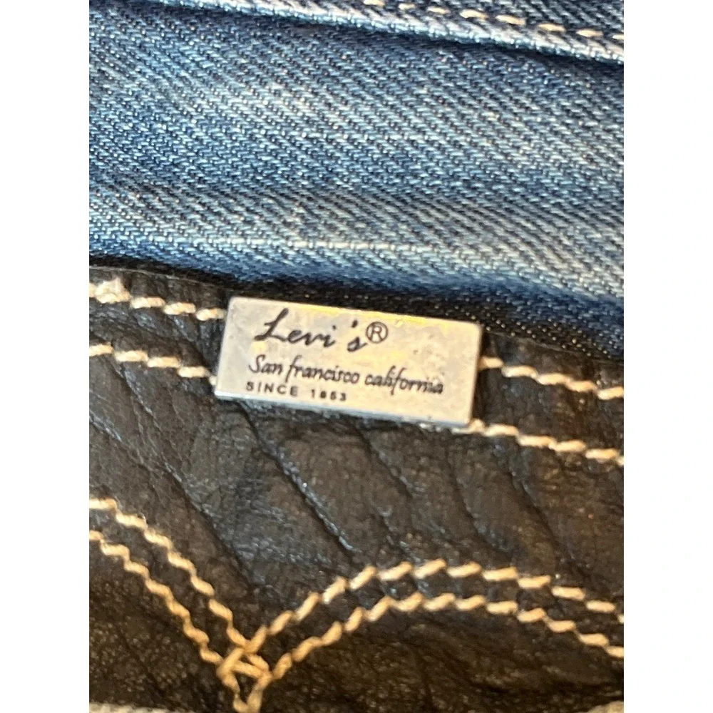 Levis Straight Leg Jeans Medium Wash Distressed Thick Stitch Blue TPR9 34x34‎